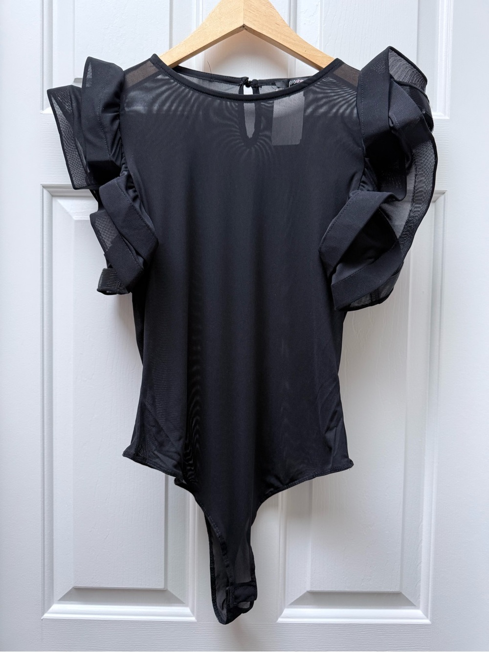 $7 bundle item bodysuit flounce sleeve mesh black